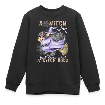 Sorcière, sorcière sur balai, Halloween, dicton drôle - Sweat Premium enfant bio - noir - Devant - AI Model Kid Female (0cm)