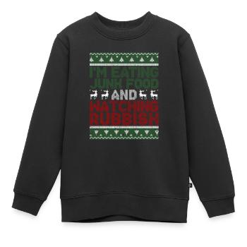 Ich esse Junk Food und schaue einen miesen - Kinder Premium Organic Sweatshirt - Schwarz - Vorne - AI Model Kid Female (0cm)