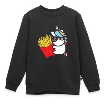 Pommes Frites Pommes Liebhaber Einhorn mit Pommes - Kinder Premium Organic Sweatshirt - Schwarz - Vorne - AI Model Kid Female (0cm)