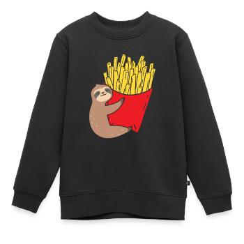 Pommes Frites Pommes Liebhaber Faultier mit Pommes - Kinder Premium Organic Sweatshirt - Schwarz - Vorne - AI Model Kid Female (0cm)