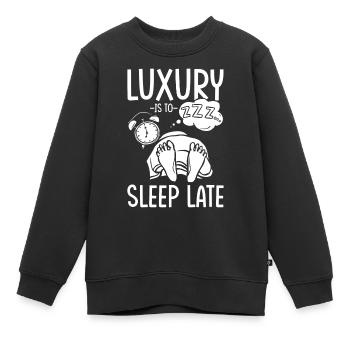 Lève-tard Long sommeil Le luxe est long sommeil - Sweat Premium enfant bio - noir - Devant - AI Model Kid Female (0cm)