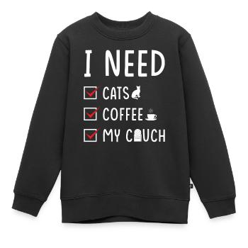 katzen Kaffee Couch - Kinder Premium Organic Sweatshirt - Schwarz - Vorne - AI Model Kid Female (0cm)