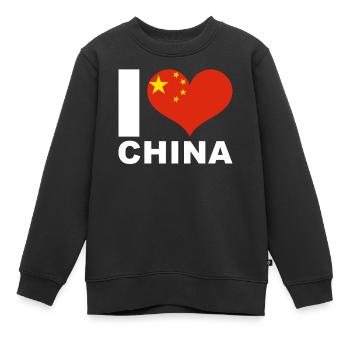 Ich liebe China Herz Flagge China - Kinder Premium Organic Sweatshirt - Schwarz - Vorne - AI Model Kid Female (0cm)
