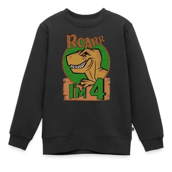 4yr T Rex Dinosaur Birthday Boy At 4 Years Old - Kids Premium Organic Sweatshirt - black - Front - AI Model Kid Female (0cm)