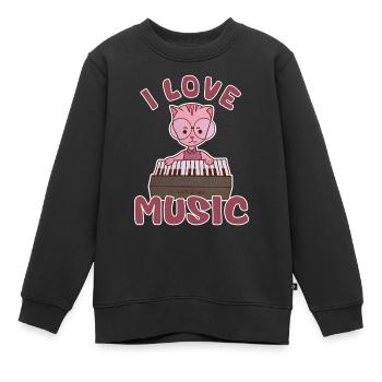 Ich liebe Musik - Katze spielt Piano - Kinder Premium Organic Sweatshirt - Schwarz - Vorne - AI Model Kid Female (0cm)