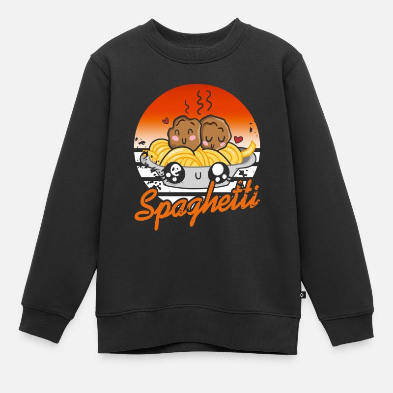 Spaghetti & Boulettes de viande Mignon Retro Spag Lover - Sweat Premium enfant bio - noir