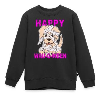 HUND HAPPY WAU-O-WEEN - Kinder Premium Organic Sweatshirt - Schwarz - Vorne - AI Model Kid Female (0cm)