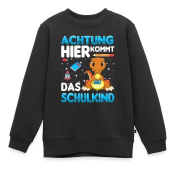 Achtung hier kommt das Schulkind - Kinder Premium Organic Sweatshirt - Schwarz - Vorne - AI Model Kid Female (0cm)