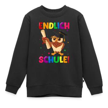 Endlich Schule Eule Einschulung Schulkind - Kinder Premium Organic Sweatshirt - Schwarz - Vorne - AI Model Kid Female (0cm)