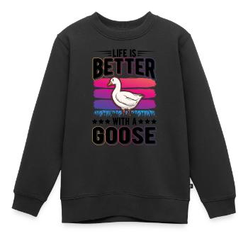 Life is better with a Goose Goose Breeder Goose - Kids Premium Organic Sweatshirt - black - Front - AI Model Kid Female (0cm)