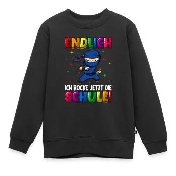 Endlich jetzt rocke ich die Schule Einschulung - Kinder Premium Organic Sweatshirt - Schwarz - Vorne - AI Model Kid Female (0cm)