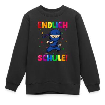 Endlich Schule Ninja Einschulung Schulkind - Kinder Premium Organic Sweatshirt - Schwarz - Vorne - AI Model Kid Female (0cm)