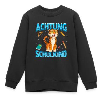 Einschulung Achtung Schulkind Geschenk Tiger - Kinder Premium Organic Sweatshirt - Schwarz - Vorne - AI Model Kid Female (0cm)