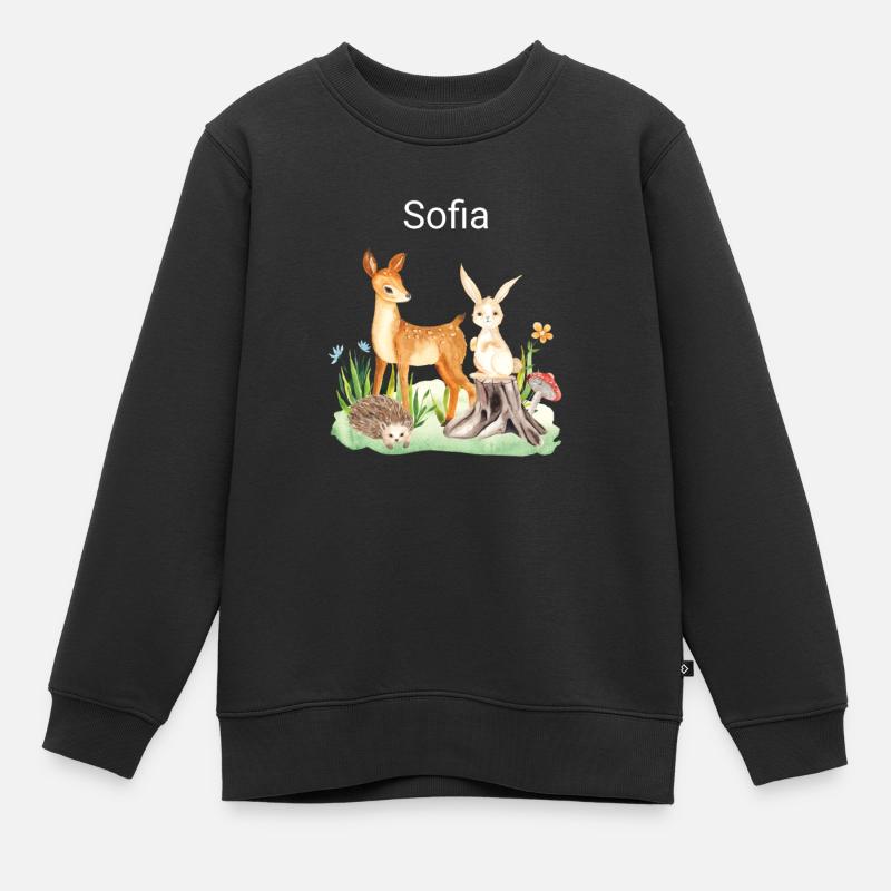 Animal cerf lapin hérisson Sofia - Sweat Premium enfant bio - noir