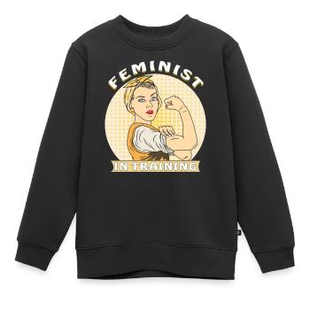 FEMINIST IN TRAINING - Kinder Premium Organic Sweatshirt - Schwarz - Vorne - AI Model Kid Female (0cm)