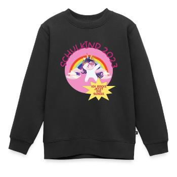 Schulkind 2023 Einhorn ich rocke jetzt die Schule - Kinder Premium Organic Sweatshirt - Schwarz - Vorne - AI Model Kid Female (0cm)