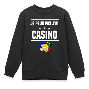 je peux pas j'ai casino humour jetons - Sweat Premium enfant bio - noir - Devant - AI Model Kid Female (0cm)