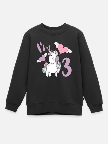 3e verjaardag Meisje Unicorn 3 jaar oude Bday Party - Kinder Premium sweater biologisch - zwart