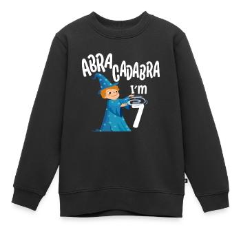 Sept 7 ans 7th Wizard Birthday Boy 7 ans Cadeau - Sweat Premium enfant bio - noir - Devant - AI Model Kid Female (0cm)