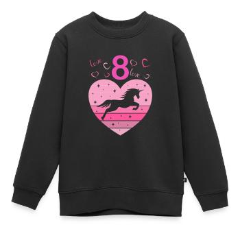 8ème anniversaire Fille Huit 8 ans Cheval Licorne - Sweat Premium enfant bio - noir - Devant - AI Model Kid Female (0cm)