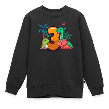 3ème anniversaire Trex Triceratops Dinosaure 3 ans - Sweat Premium enfant bio - noir - Devant - AI Model Kid Female (0cm)
