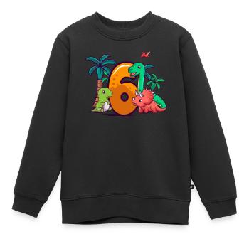 6ème anniversaire Trex Triceratops Dinosaure 6 ans - Sweat Premium enfant bio - noir - Devant - AI Model Kid Female (0cm)