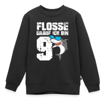 Haifisch Geburtstagsmotiv 9 Jahre Jungen Geschenk - Kinder Premium Organic Sweatshirt - Schwarz - Vorne - AI Model Kid Female (0cm)