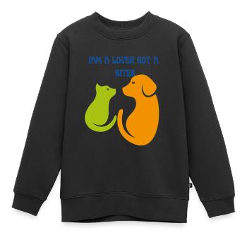 Je suis un amant pas un mordant, drôle de chien citation - Sweat Premium enfant bio - noir - Devant - AI Model Kid Female (0cm)