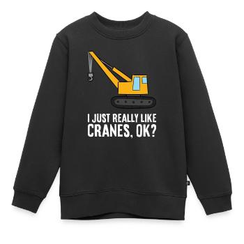 Grue de construction J’aime beaucoup les grues - Sweat Premium enfant bio - noir - Devant - AI Model Kid Female (0cm)