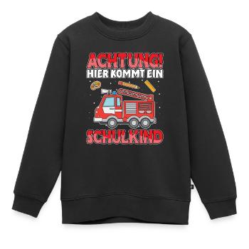 Achtung hier kommt ein Schulkind Feuerwehr - Kinder Premium Organic Sweatshirt - Schwarz - Vorne - AI Model Kid Female (0cm)