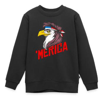 'Merica Bald Eagle Mullet USA American Flag - Kinder Premium Organic Sweatshirt - Schwarz - Vorne - AI Model Kid Female (0cm)