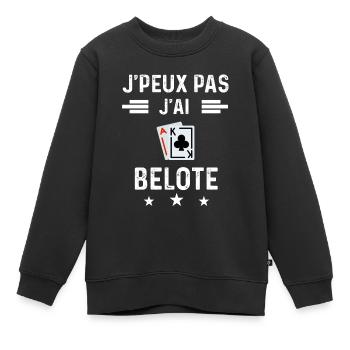 carte je peux pas j'ai belote cartes - Sweat Premium enfant bio - noir - Devant - AI Model Kid Female (0cm)