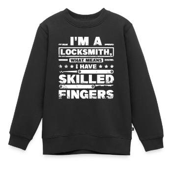 Serrurier à doigts qualifié - Sweat Premium enfant bio - noir - Devant - AI Model Kid Female (0cm)