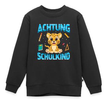 Einschulung Achtung Schulkind Geschenk Leopard - Kinder Premium Organic Sweatshirt - Schwarz - Vorne - AI Model Kid Female (0cm)