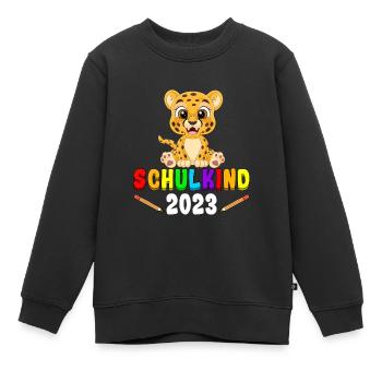 Schulkind 2023 Leopard - Kinder Premium Organic Sweatshirt - Schwarz - Vorne - AI Model Kid Female (0cm)