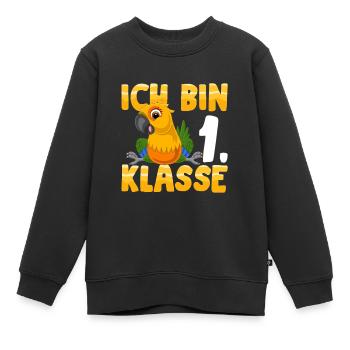 Ich bin 1. Klasse Einschulung Papagei - Kinder Premium Organic Sweatshirt - Schwarz - Vorne - AI Model Kid Female (0cm)