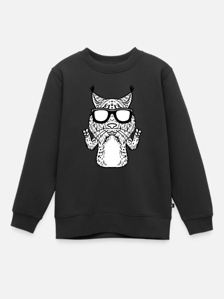 Luchse Luchs Katze Mit Sonnenbrille Lustig - Kinder Premium Organic Sweatshirt - Schwarz