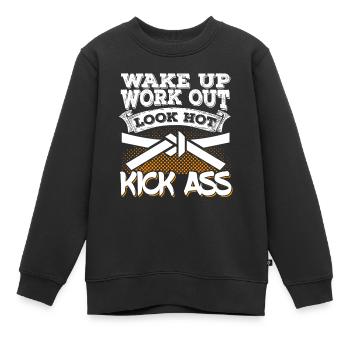Karate Black Belt Gi Uniform Wake - Kinder Premium Organic Sweatshirt - Schwarz - Vorne - AI Model Kid Female (0cm)