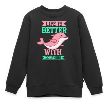 Das Leben Ist Besser Mit Delfinen Delfine Delfin - Kinder Premium Organic Sweatshirt - Schwarz - Vorne - AI Model Kid Female (0cm)