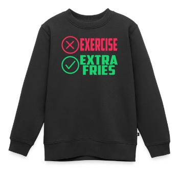 Übung Extra Pommes Exercise Extra Fries Fitness - Kinder Premium Organic Sweatshirt - Schwarz - Vorne - AI Model Kid Female (0cm)