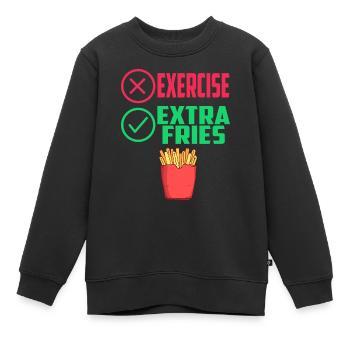 Übung Extra Pommes Exercise Extra Fries Fitness - Kinder Premium Organic Sweatshirt - Schwarz - Vorne - AI Model Kid Female (0cm)