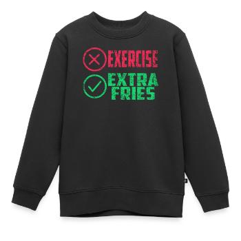 Übung Extra Pommes Exercise Extra Fries Fitness - Kinder Premium Organic Sweatshirt - Schwarz - Vorne - AI Model Kid Female (0cm)