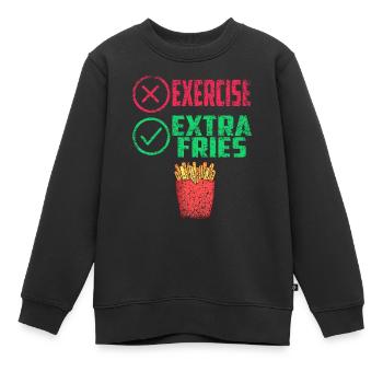 Übung Extra Pommes Exercise Extra Fries Fitness - Kinder Premium Organic Sweatshirt - Schwarz - Vorne - AI Model Kid Female (0cm)