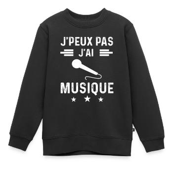 micro je peux pas j'ai musique micro - Sweat Premium enfant bio - noir - Devant - AI Model Kid Female (0cm)