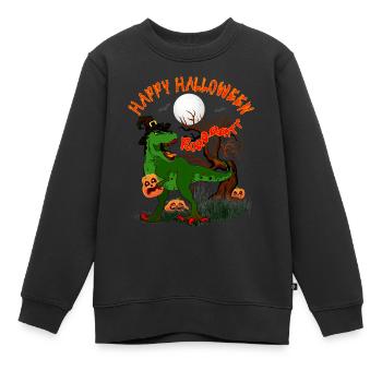 HAPPY HALLOWEEN T-REX MIT KÜRBIS - Kinder Premium Organic Sweatshirt - Schwarz - Vorne - AI Model Kid Female (0cm)