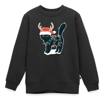 Renne Chat Noir Lumières De Noël Drôle - Sweat Premium enfant bio - noir - Devant - AI Model Kid Female (0cm)