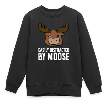 Facilement distrait par l’orignal - Sweat Premium enfant bio - noir - Devant - AI Model Kid Female (0cm)