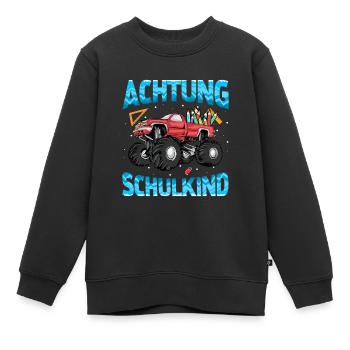 Einschulung Achtung Schulkind Geschenk Truck - Kinder Premium Organic Sweatshirt - Schwarz - Vorne - AI Model Kid Female (0cm)