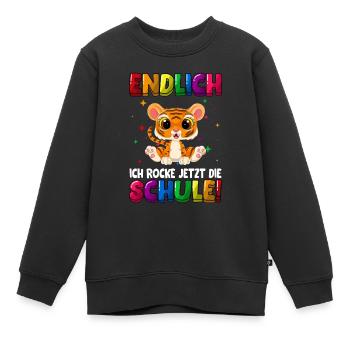 Endlich jetzt rocke ich die Schule Einschulung - Kinder Premium Organic Sweatshirt - Schwarz - Vorne - AI Model Kid Female (0cm)