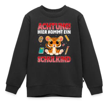 Achtung hier kommt ein Schulkind Tiger Schule - Kinder Premium Organic Sweatshirt - Schwarz - Vorne - AI Model Kid Female (0cm)
